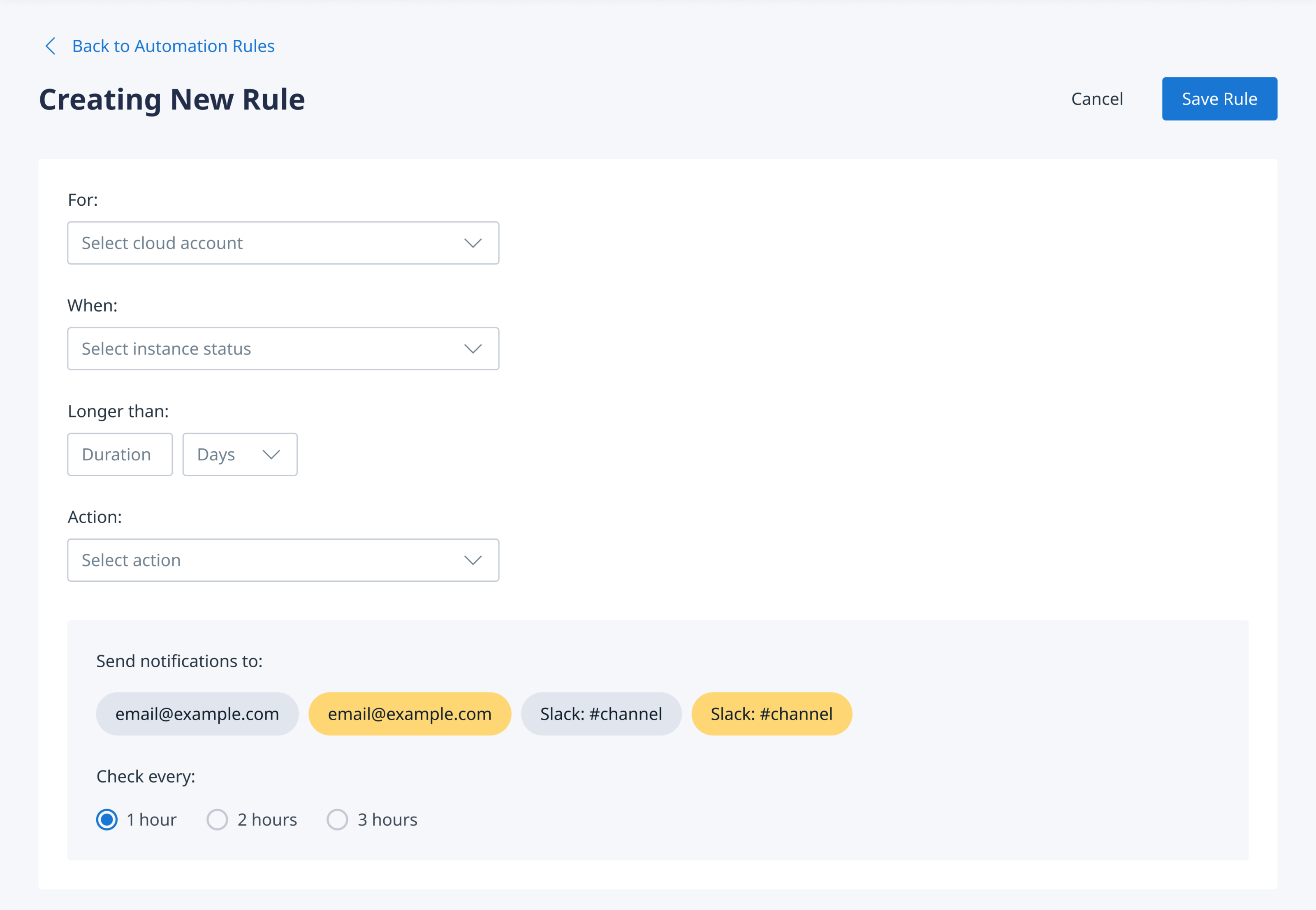 The process of rule creation in cloud management platform Binadox